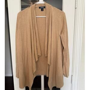 Lands' End Waterfall Open Front 100% cotton  Cardigan pecan tan Small